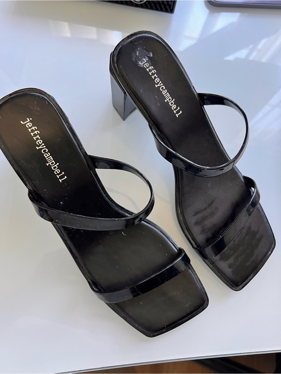 Jeffrey Campbell Shoes - Jeffrey Campbell Black Patent Two-Strap Block Heel Sandals